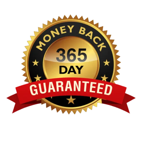 365-day money-back guarantee badge for Dubai Wealth Secret digital training program